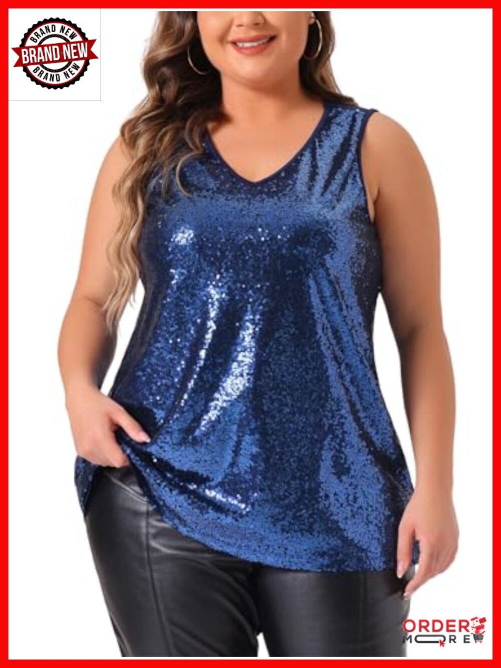 Plus Size Sequin Tank Top V Neck Sleeveless Sparkly Glitter Club Party Top
